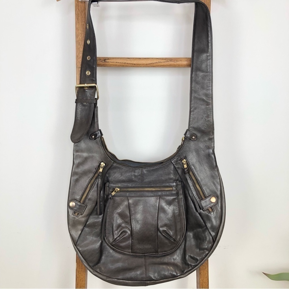 23- French Connection brown leather saddle bag crossbody